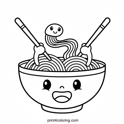 Smiling Ramen Bowl Adventure - free printable coloring page