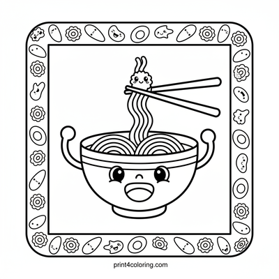 Smiling Noodle Bowl Fun - free printable coloring page