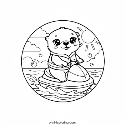 Happy Otter's First Ride - free printable coloring page