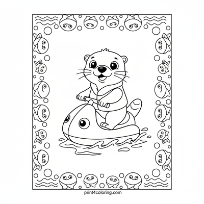 Happy Otter's First Ride - free printable coloring page