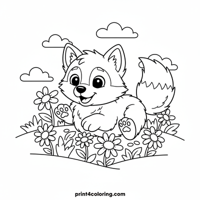 Happy Pup's Daisy Delight - free printable coloring page