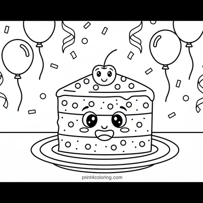 Happy Rainbow Cake Slice Adventure - free printable coloring page