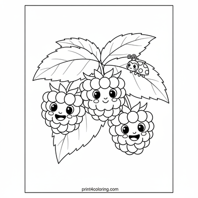 Smiling Raspberry Friends - free printable coloring page