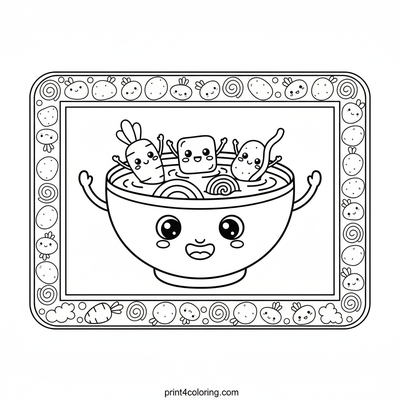Smiling Soup Bowl Friends - free printable coloring page