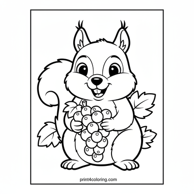 Happy Squirrel's Grape Delight - free printable coloring page