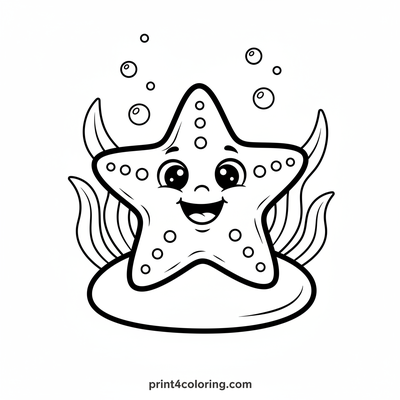 Smiling Starfish on a Smooth Pebble - free printable coloring page