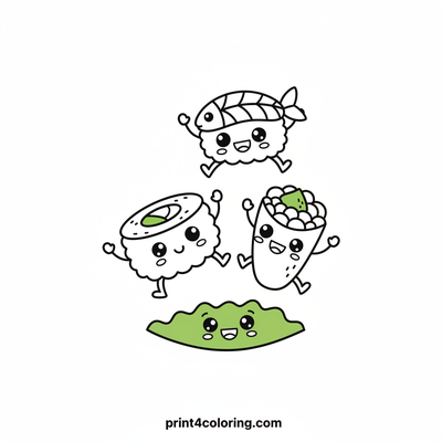 Happy Sushi Friends Waving Hello!