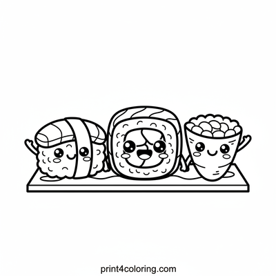 Smiling Sushi Squad - free printable coloring page