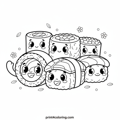 Happy Sushi Garden Party - free printable coloring page