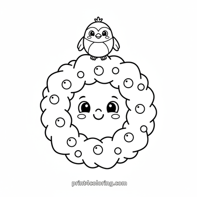 Happy Christmas Wreath Friend - free printable coloring page