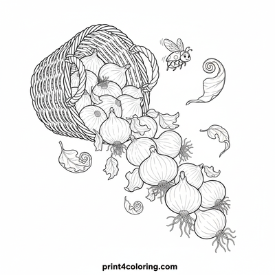 Bountiful Onion Harvest Basket - free printable coloring page