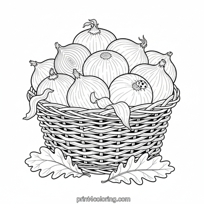 Bountiful Onion Harvest Basket - free printable coloring page
