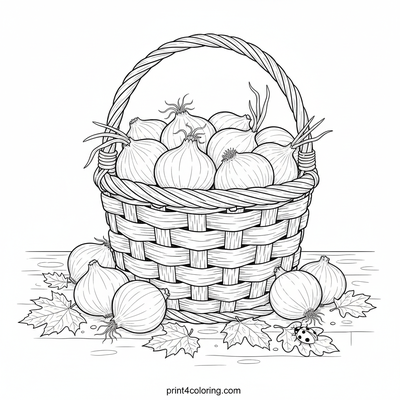 Bountiful Onion Harvest Basket - free printable coloring page