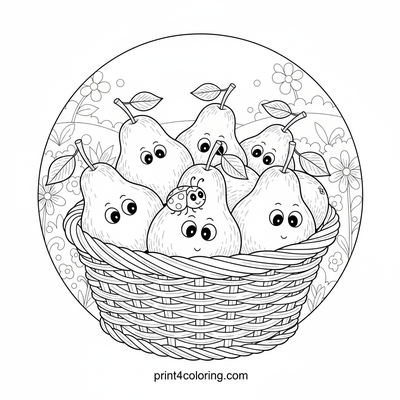 Cozy Harvest: Basket of Ripe Pears - free printable coloring page