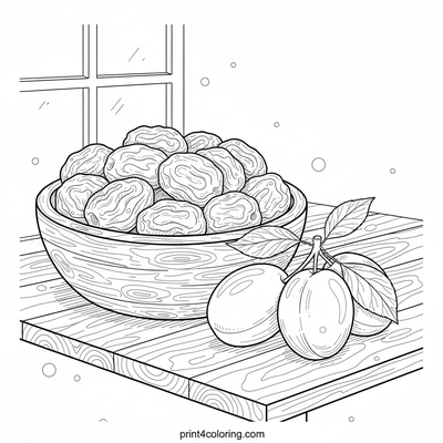 Bountiful Harvest: Plums and Prunes Still Life - free printable coloring page
