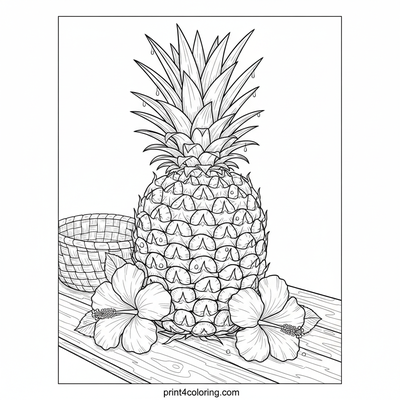 Rustic Pineapple Harvest Still Life - free printable coloring page