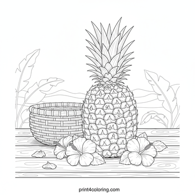 Golden Harvest Pineapple Still Life - free printable coloring page