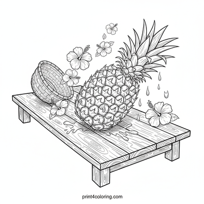 Golden Harvest Pineapple Still Life - free printable coloring page