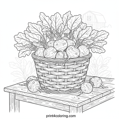 Bountiful Basket of Fresh Turnips - free printable coloring page