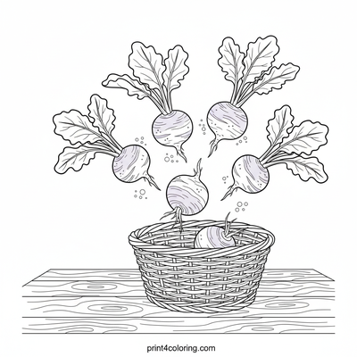 Bountiful Basket of Harvested Turnips - free printable coloring page