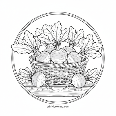 Cozy Harvest: Basket of Turnips - free printable coloring page