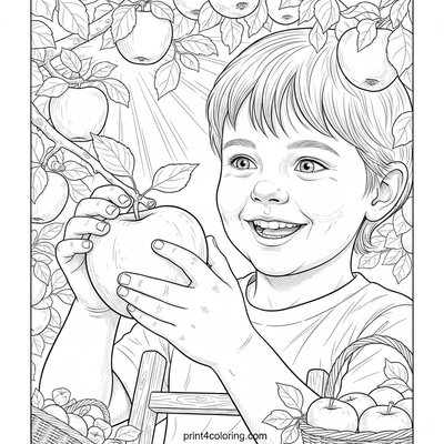 Bountiful Harvest: A Close-Up Apple Picking Scene - free printable coloring page