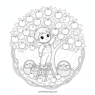 Cozy Orchard Harvest: A Bountiful Apple Picking Adventure - free printable coloring page