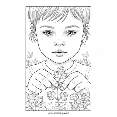 Little Gardener's Cilantro Harvest - free printable coloring page