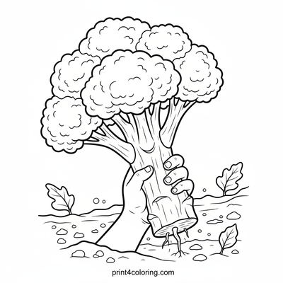 A Child's Broccoli Harvest - free printable coloring page
