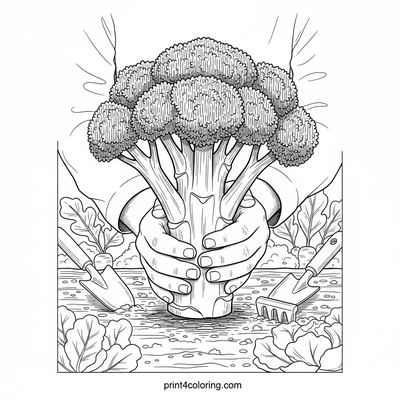 Garden Bounty: Harvesting Fresh Broccoli - free printable coloring page