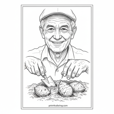 The Great Yam Dig: A Farmer's Harvest - free printable coloring page