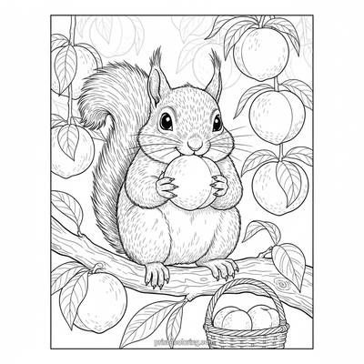 Sweet Orchard Harvest: A Squirrel's Delight - free printable coloring page