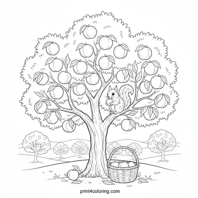 Sweet Peach Orchard Harvest - free printable coloring page
