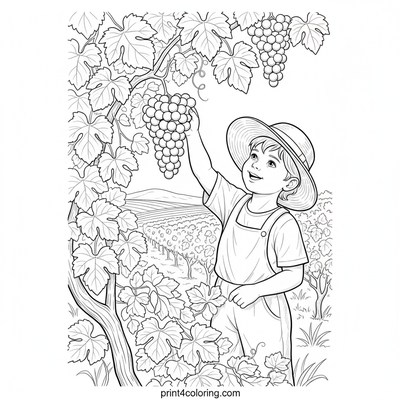 Sunshine and Sweet Grapes Harvest - free printable coloring page