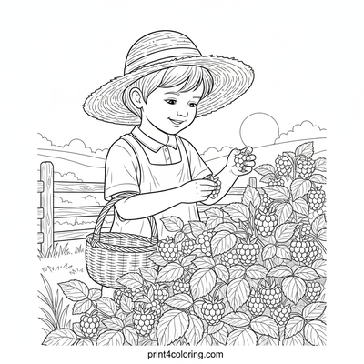 Sweet Raspberry Harvest Adventure - free printable coloring page