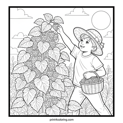 Joyful Raspberry Harvest - free printable coloring page