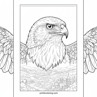 Majestic Hawk Over Whispering Valley - free printable coloring page