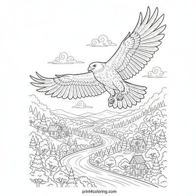 Majestic Hawk Over Whispering Valley - free printable coloring page