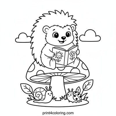 Hedgehog's Mushroom Story Time - free printable coloring page
