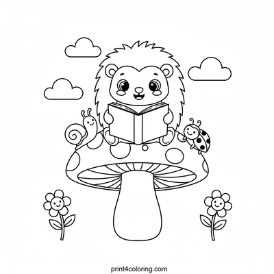 Hedgehog's Cozy Forest Story Time - free printable coloring page