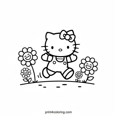 Hello Kitty's Happy Meadow Skip - free printable coloring page