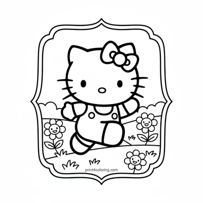 Hello Kitty's Happy Field Frolic - free printable coloring page