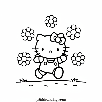 Hello Kitty's Joyful Meadow Skip - free printable coloring page