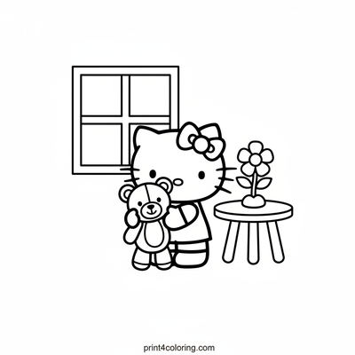 Hello Kitty's Sweet Teddy Hug - free printable coloring page
