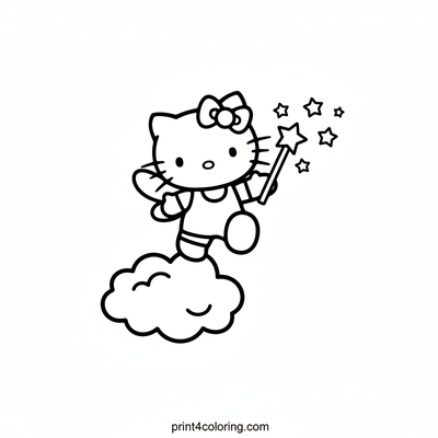 Hello Kitty's Starry Cloud Adventure - free printable coloring page