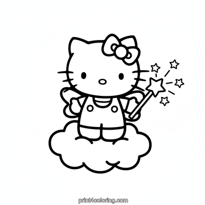 Hello Kitty's Cloud Fairy Magic - free printable coloring page