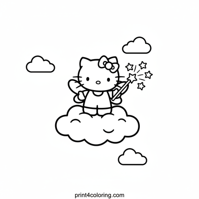Hello Kitty's Magical Cloud Fairy - free printable coloring page