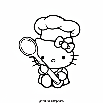 Silly Chef Hello Kitty - free printable coloring page