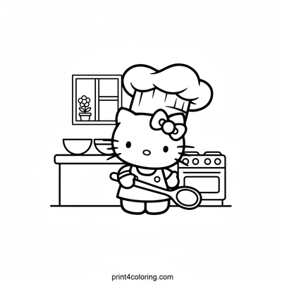 Hello Kitty's Kitchen Capers - free printable coloring page