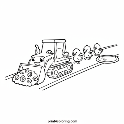 Friendly Bulldozer's Autumn Adventure - free printable coloring page